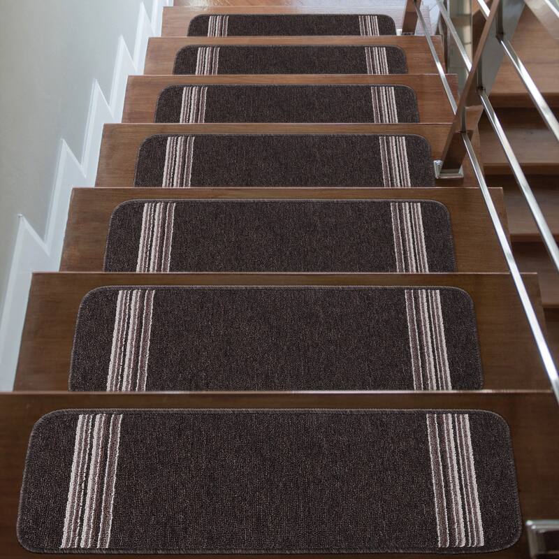 CAMILSON Line Non Skid Stair Treads Runner Mats - Set of 13 - Brown