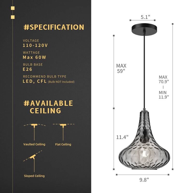 1-Light Ripple Glass Pedant light