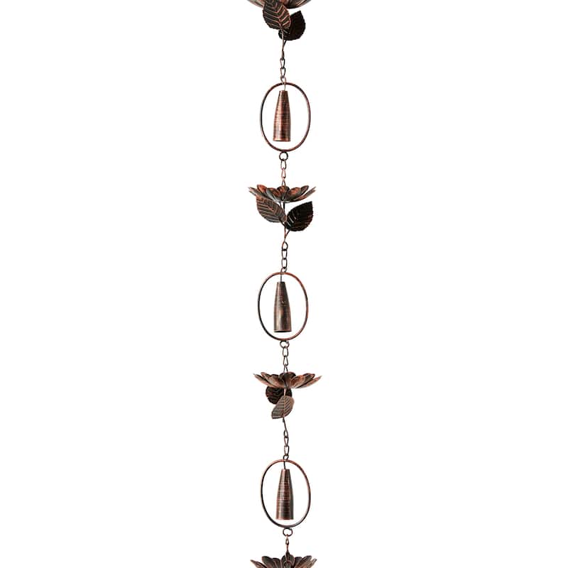 Glitzhome 102"L Antique Bronze Rain Chain with 20-Piece Lotus Flowers & Bells