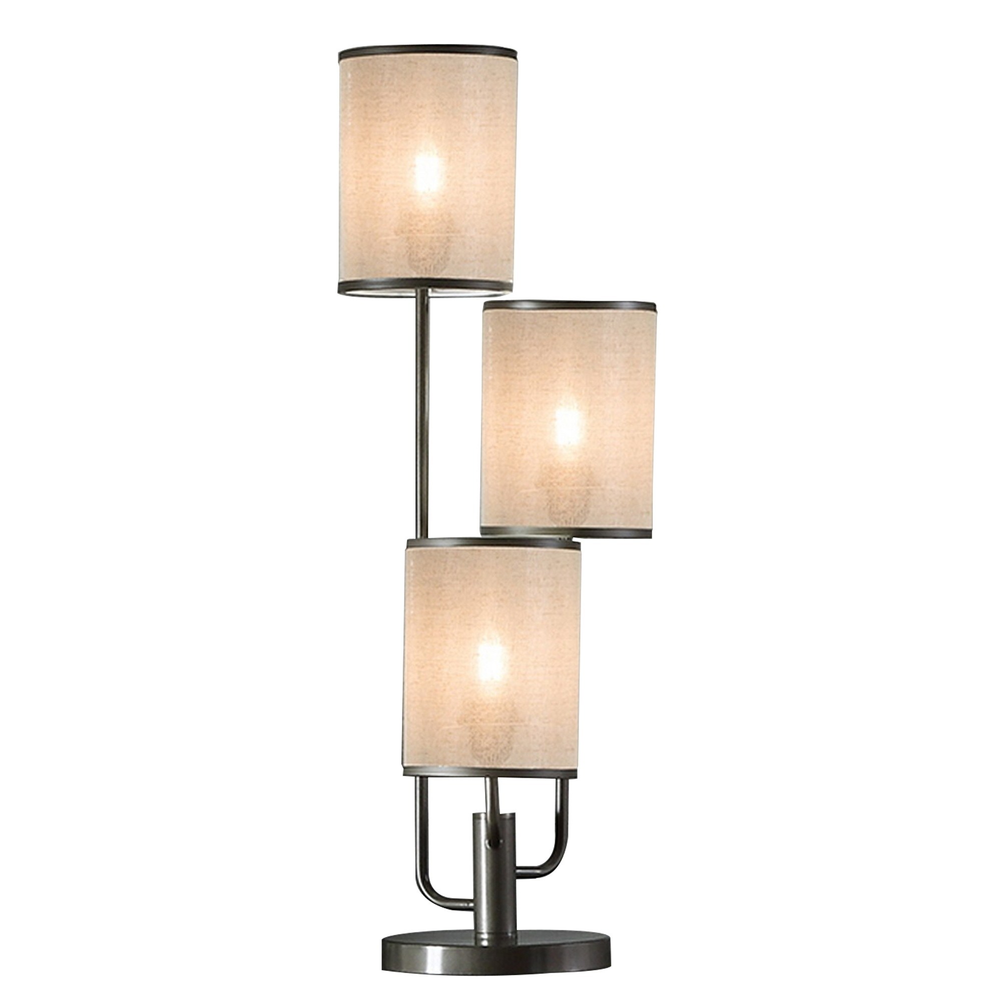 Zen 31 Inch Table Lamp 3 Drum Fabric Shades Round Metal Base Gray On Sale Bed Bath Beyond 39589575