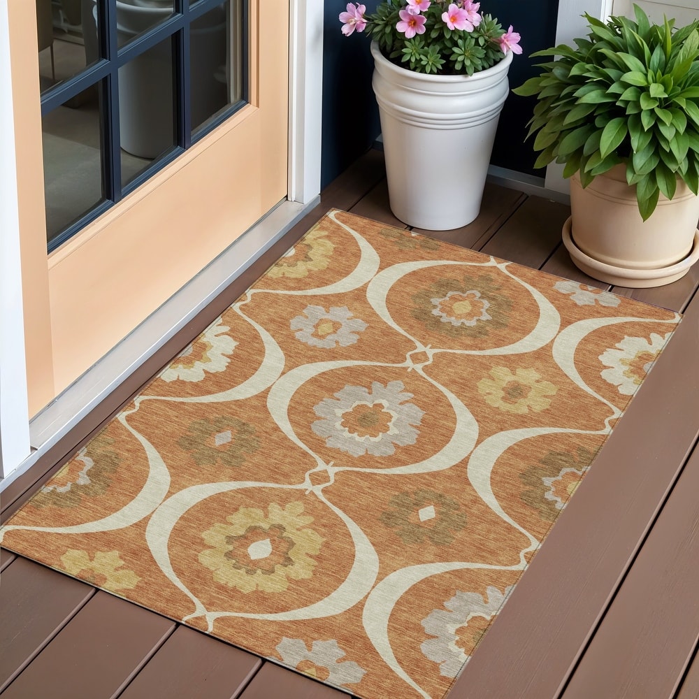 HomeRoots Medallion Transitional Rectangle Outdoor Rug