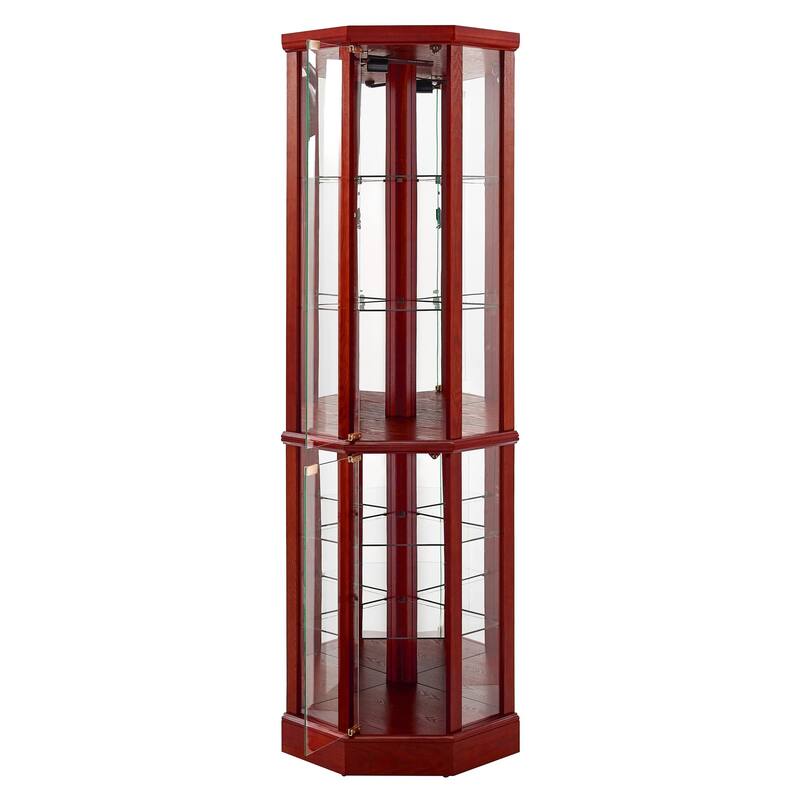 Corner Curio Cabinet with Lights, Floor Standing Display Cabinet, China Cabinet with Tempered Glass Shelves & Mirror Back