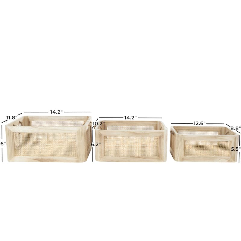 Brown Rattan Woven Decorative and Functional Storage Basket with Rope Handles (Set of 3)
