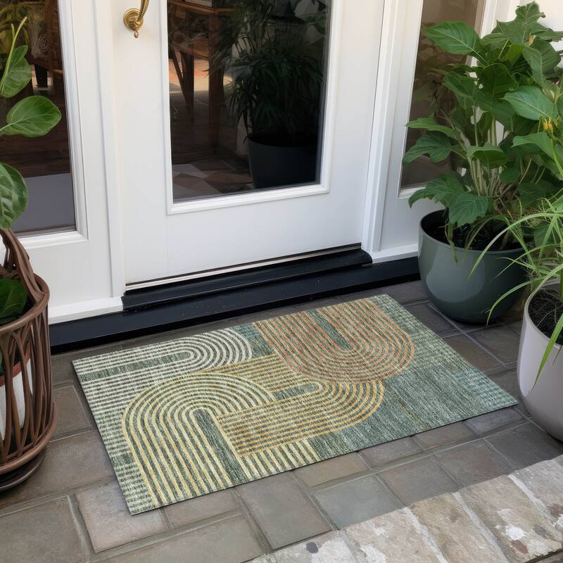 Machine Washable Indoor/ Outdoor Modern Basehor Chantille Rug - Basil - 1'8" x 2'6"