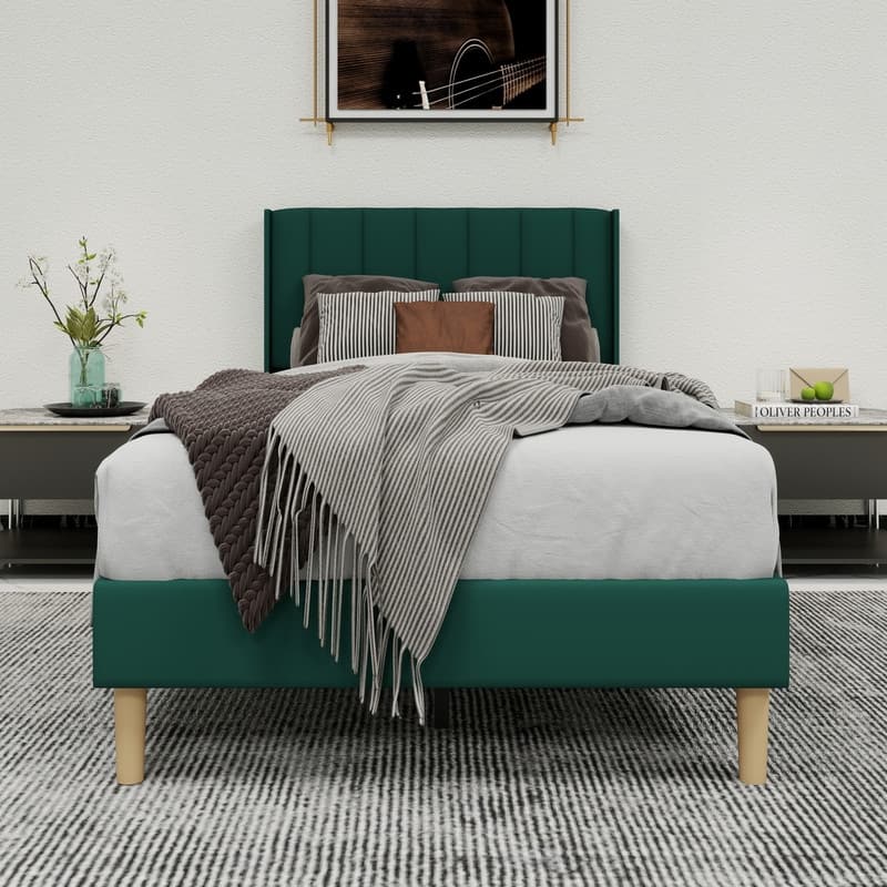 Caxkun Upholstered Platform Bed Frame with Wingback headboard