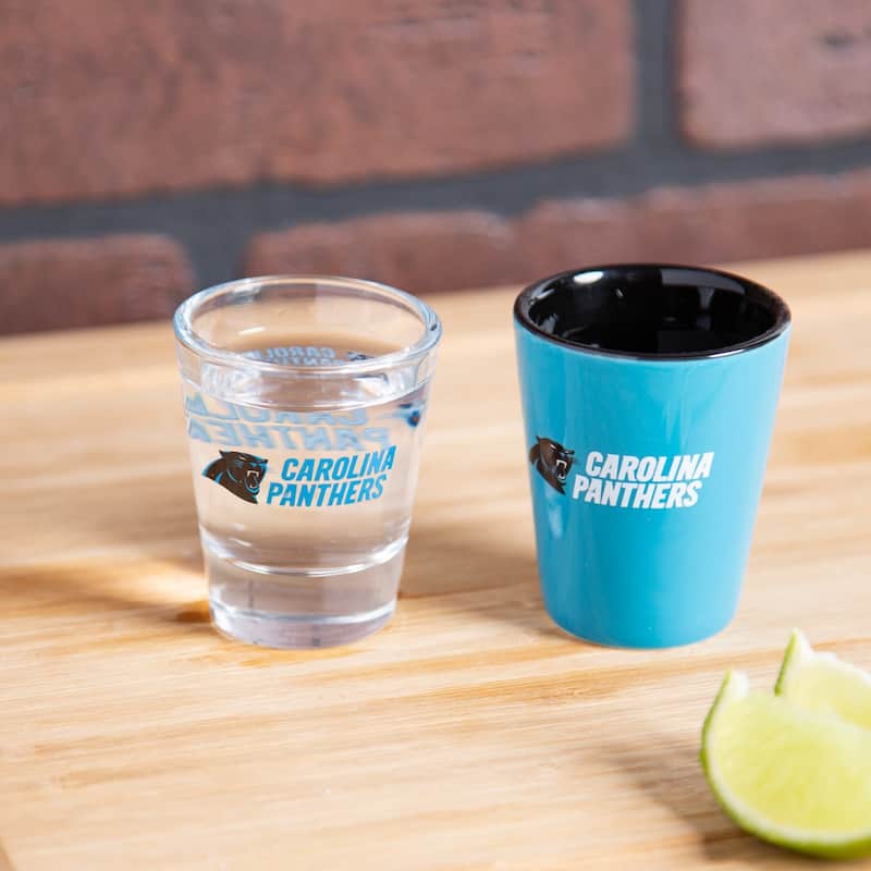 Ceramic and Glass Shot Glass with Gift Box, 4pc Set, Carolina Panthers