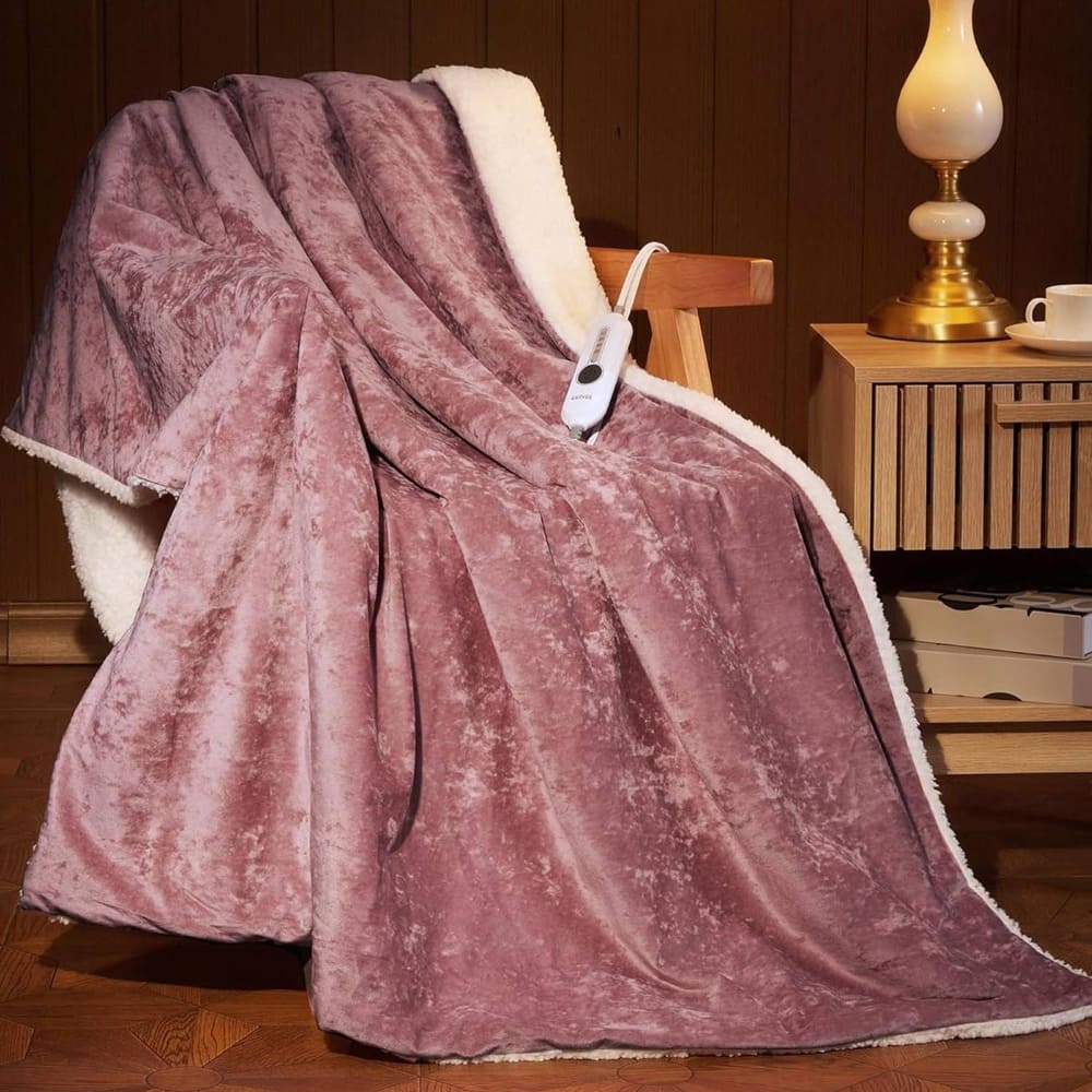 Pink Electric Heated Throw Blanket with 4 Heat Levels, Machine Washable