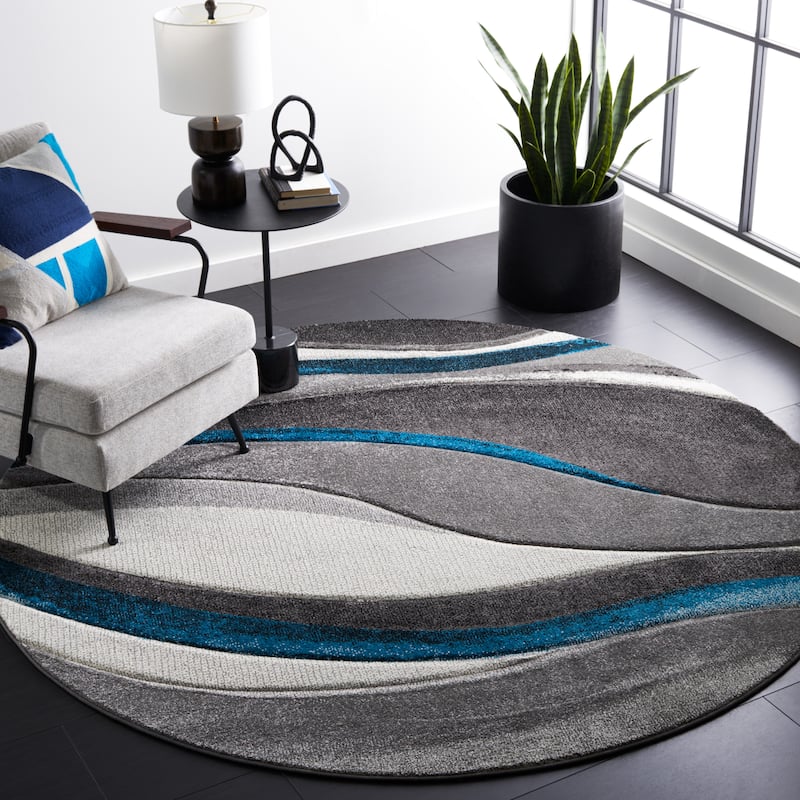 SAFAVIEH Hollywood Deep Mid-Century Modern Abstract Rug - 3' Round - Grey/Turquoise - Round