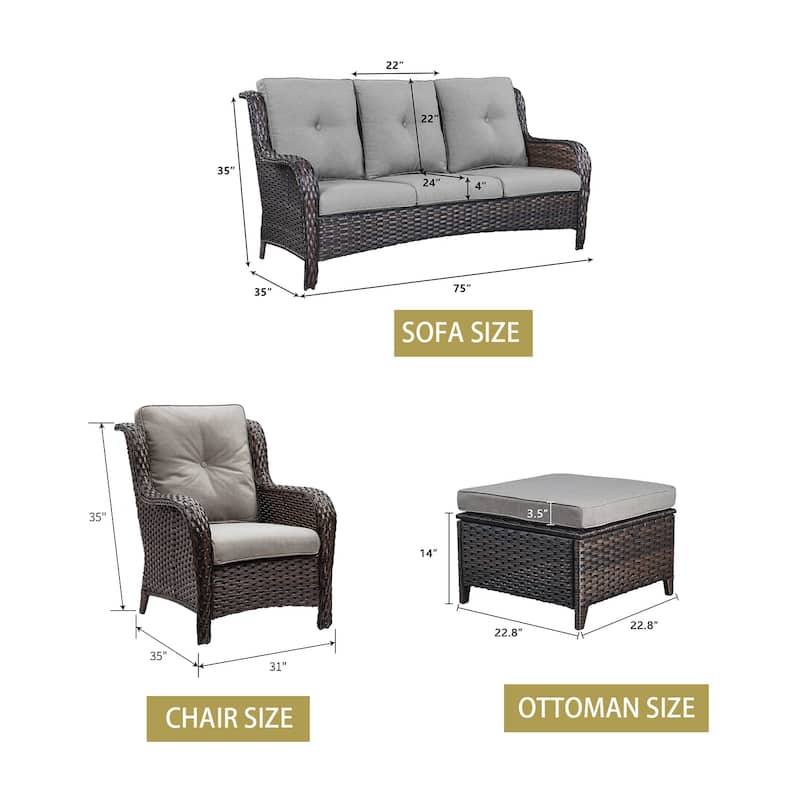 Gymojoy 5-Piece Outdoor Patio Sofa Chair with Ottoman Furniture Set
