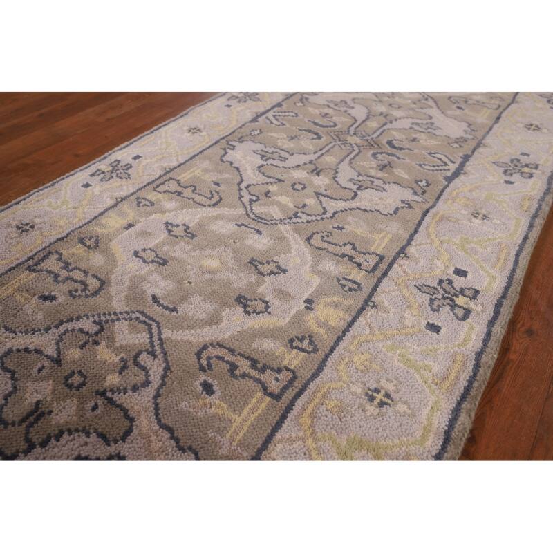 All-Over Oushak Oriental Runner Rug Handmade Brown Wool Carpet - 2'8" x 10'11"