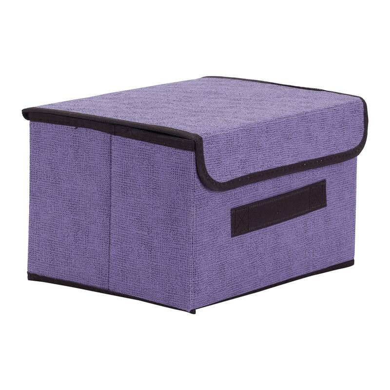 Collapsible Fabric Storage Bin Basket with Lid and Handle, Storage Cube for Shelves Closet Organizing Clothes Books - Purple - 10*7.5*6in