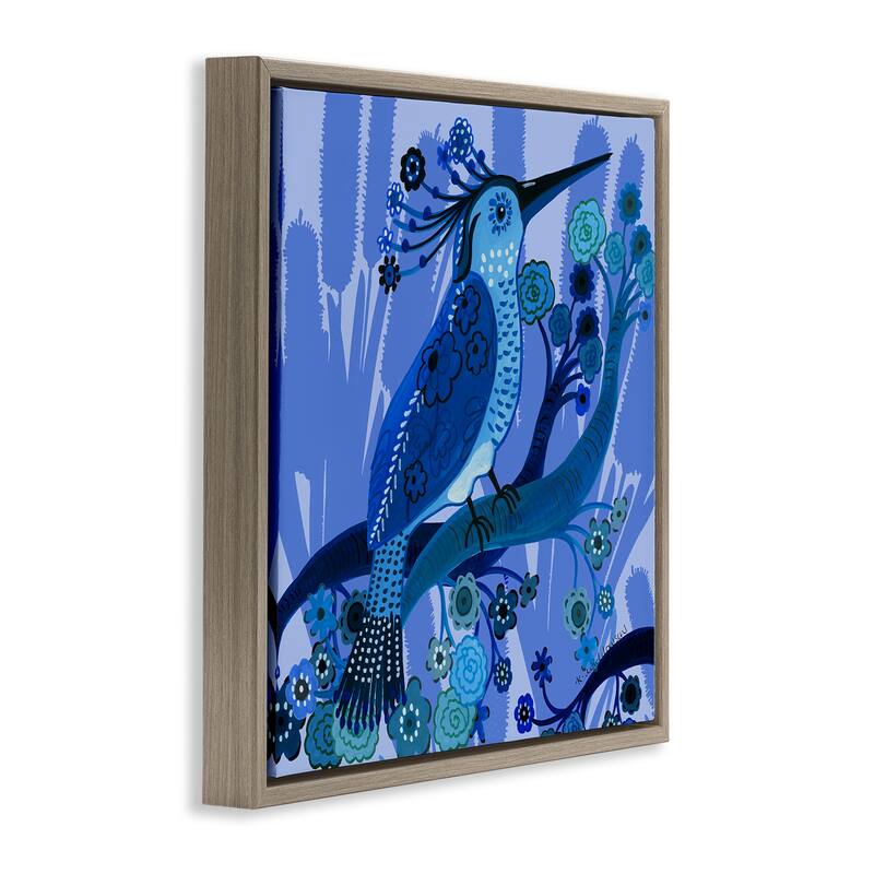 Stupell Folk Style Blue Bird Framed Floater Canvas Wall Art Design By Kay Widdowson