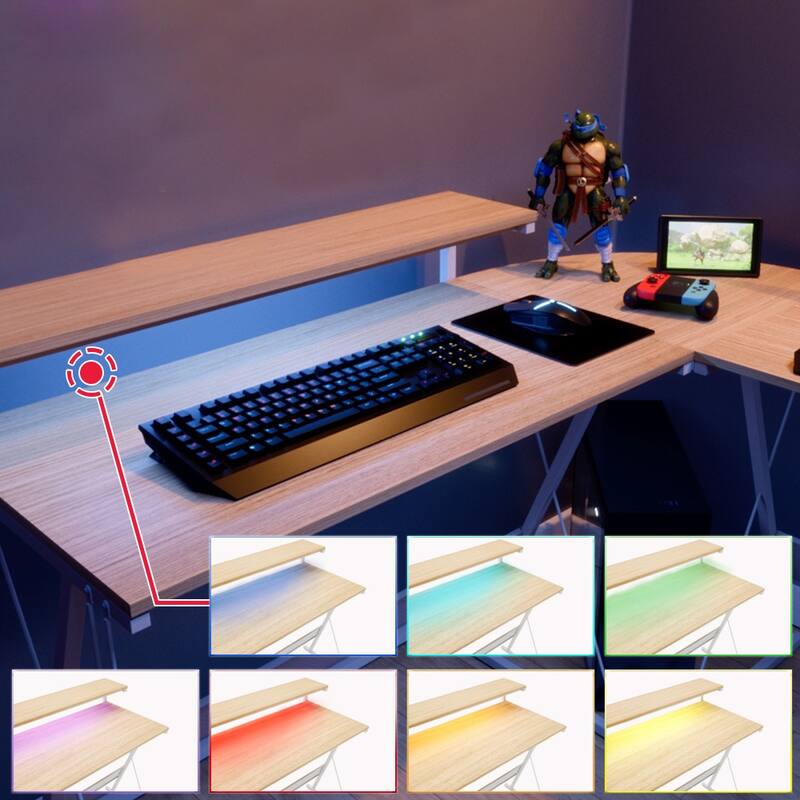55 Inch Gaming Desk LED L Shaped Computer Corner Desk