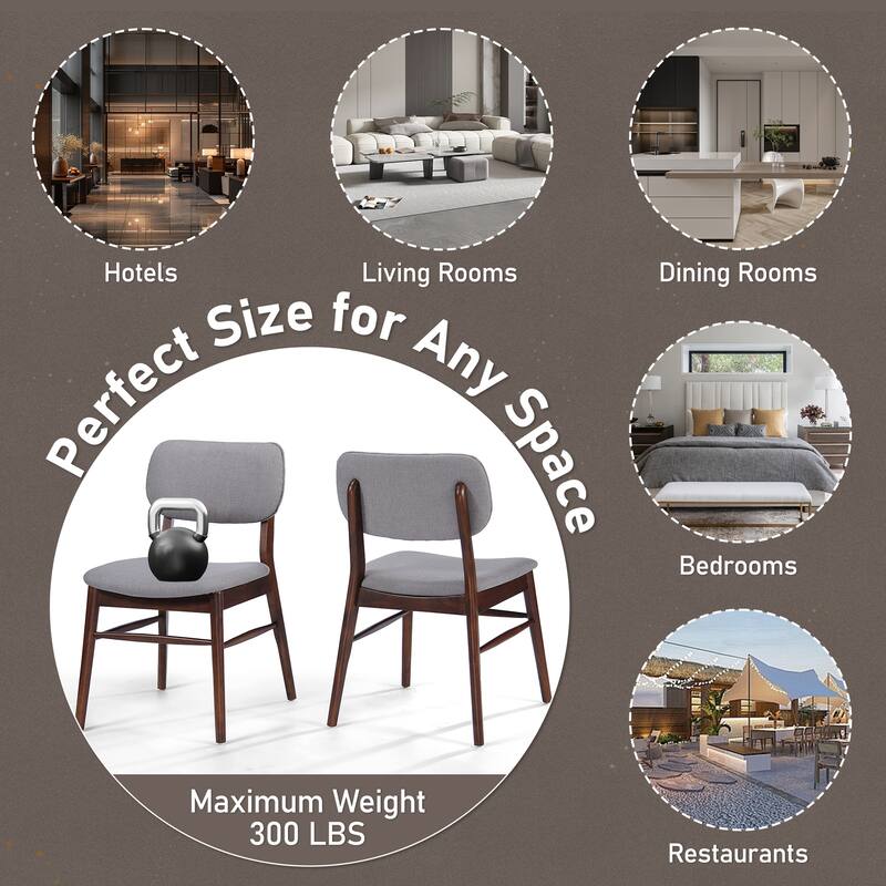 Roomfitters Mid-Century Upholstered Dining Chairs with Rubberwood Frame, Set of 2