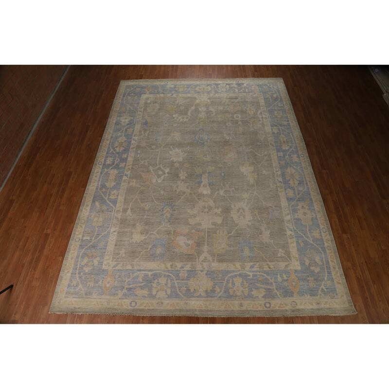 Hand Knotted Oriental 100% Wool Carpet Transitional All-Over Greys & Charcoal Oushak Area Rug - 13' 9'' X 10' 2''