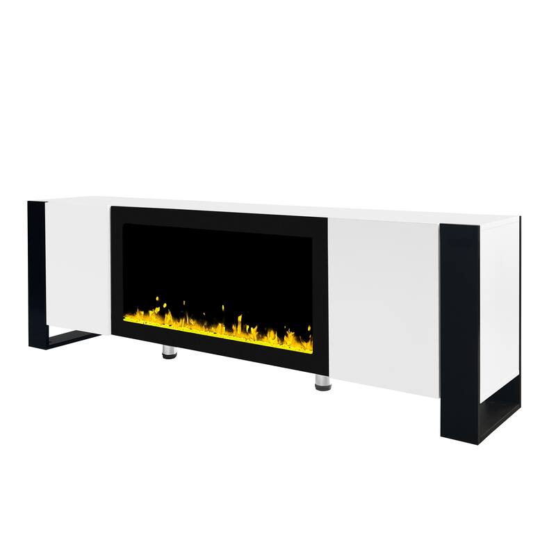 Modern 68.1 TV Stand with Built-in Fireplace, High Gloss Finish, and Spacious Cabinets for Organized Living.