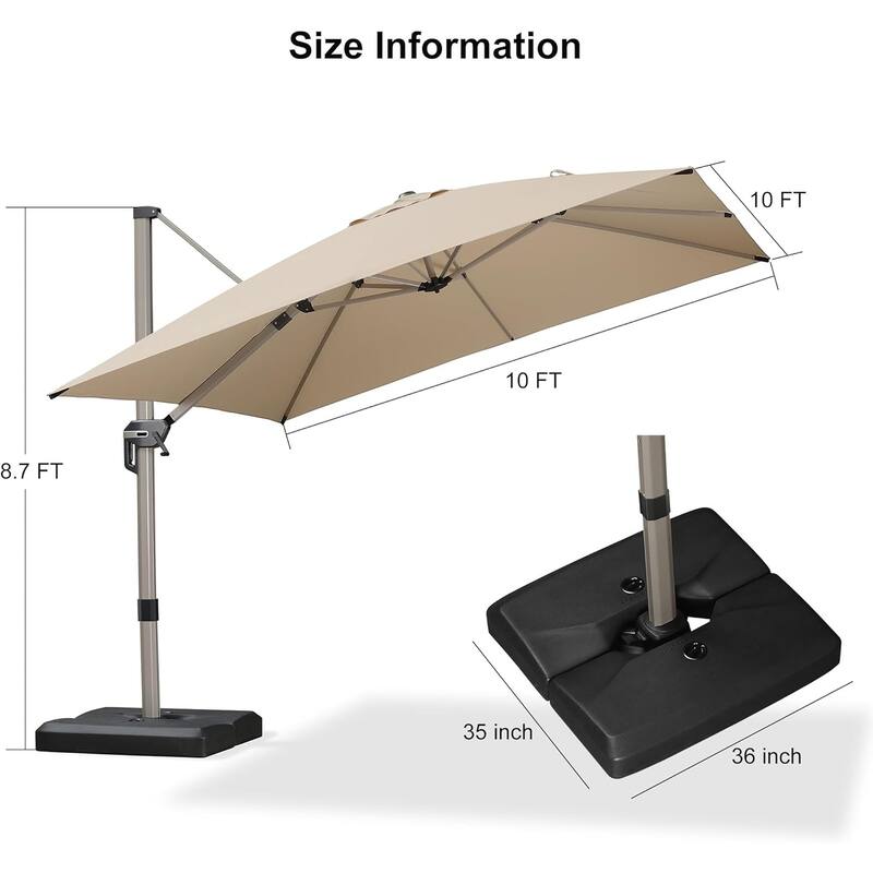 PURPLE LEAF Elegant Champagne-Gold Patio Cantilever Umbrella Adjustable Offset Umbrella With Base