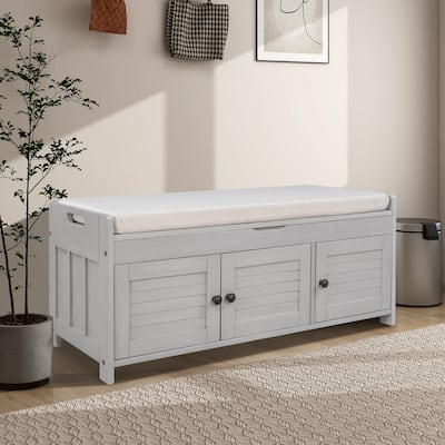 43.5" Storage Bench With Linen Blend Cushion
