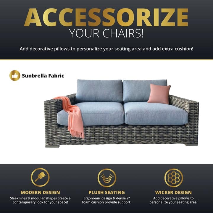 Kinger Home Ella Outdoor Loveseat, Handwoven Wicker Patio Couch