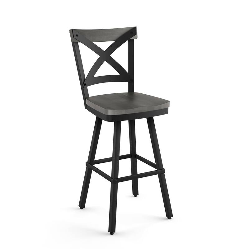 Amisco Jasper Swivel Counter and Bar Stool - Grey Birch Wood / Black Metal - Counter Height
