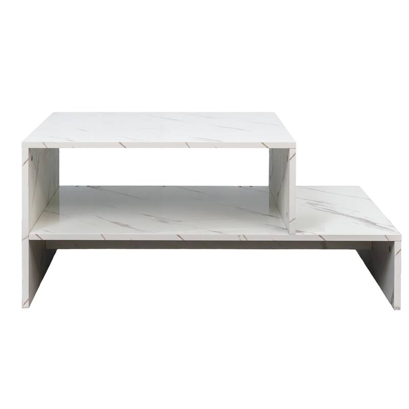 Double Layer Coffee Table for Living Room with Open Storage, Open Display Center Table, Gloss Home Snack Table