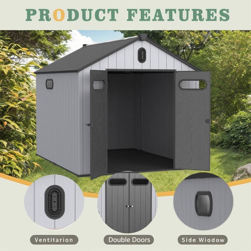 Large 8' x 10' Outdoor Plastic Resin Storage Shed w/Floor &Lockable - 8*10ft