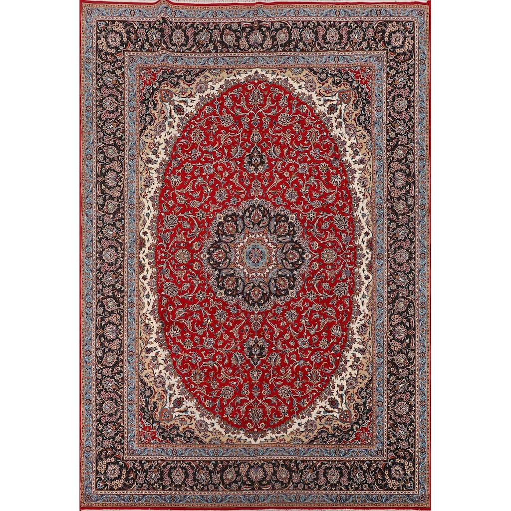Medallion Kashan Turkish Rug Floral Machine-Made Carpet - 9'8" x 12'10"
