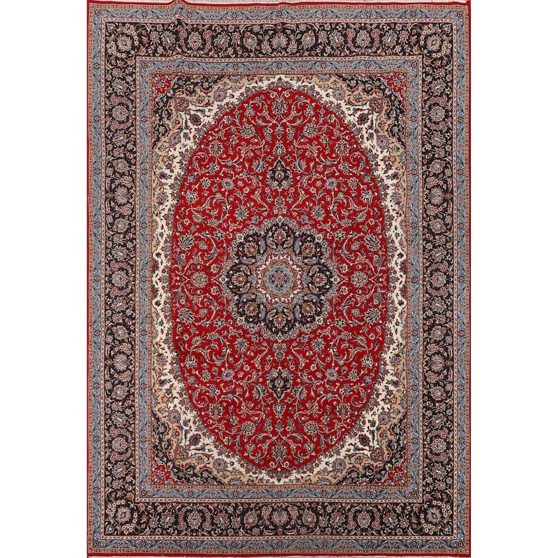 Medallion Kashan Turkish Rug Floral Machine-Made Carpet - 9'8" x 12'10"