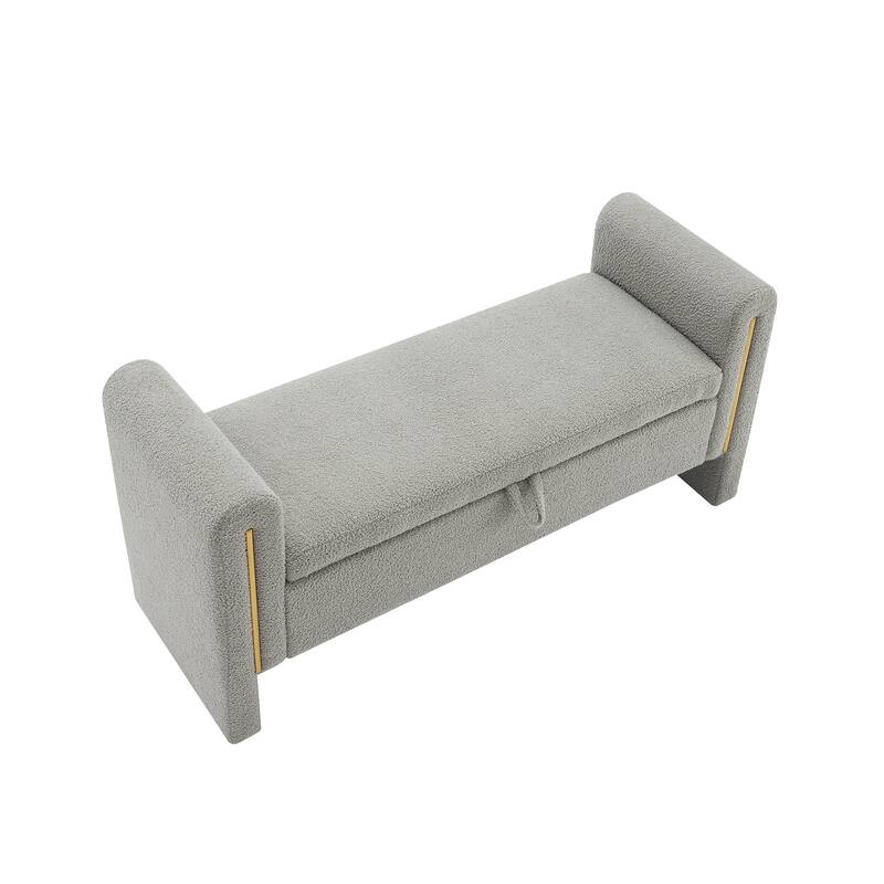 Modern Teddy Upholstered Bed End Bench with Storage and Arms