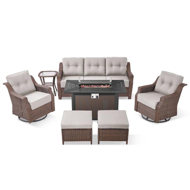 7-Piece Sofa Swivel Chairs Ottoman with 43" Firepit Table