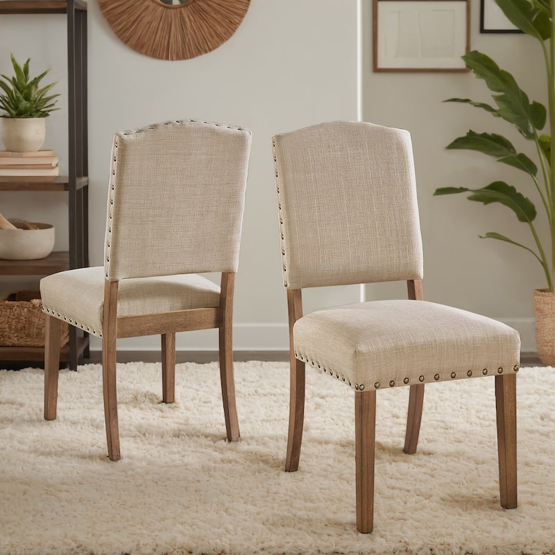 Krakova Nailhead Linen Upholstered Dining Chairs (Set of 2)