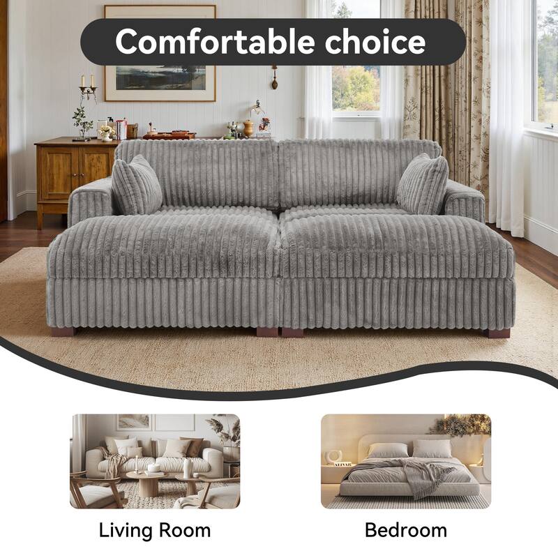 Modern Modular Flannel Fabric Upholstered Sectional Sofa with Square Arm