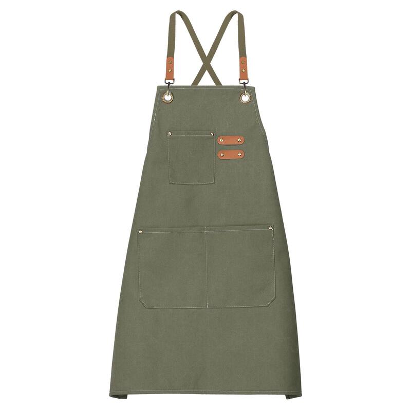 Canvas Chef Aprons 78x68cm Cross Back Kitchen Apron 3 Pockets - Green