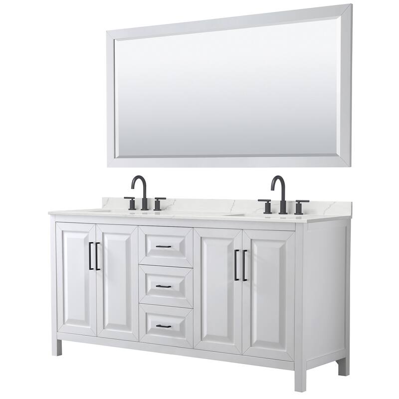 Wyndham Collection WCV252572D-QTZ-US3M70 Daria 72" Free Standing - White / Giotto Quartz Top / Matte Black Hardware