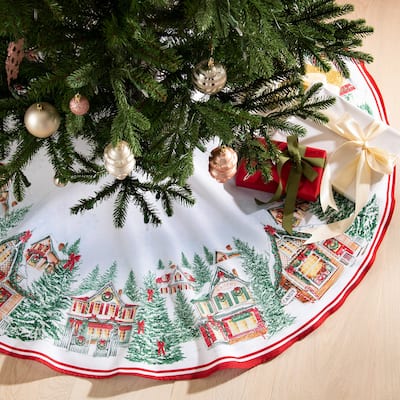Storybook Christmas Village Holiday Round Tree Skirt - 48"x48"