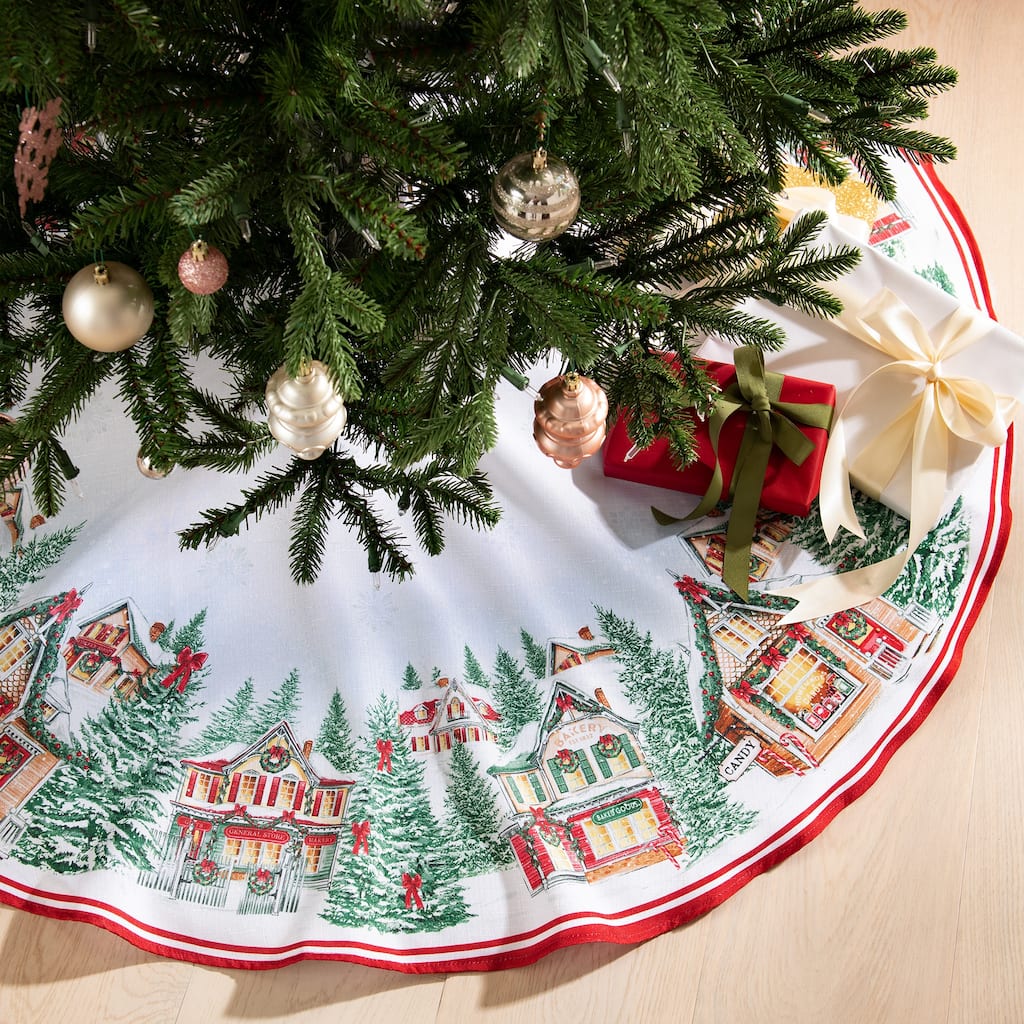 Storybook Christmas Village Holiday Round Tree Skirt - 48"x48"