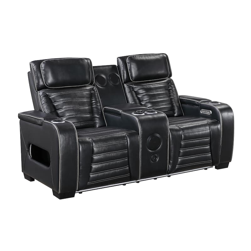 Arbor 73" Leather Power Double Reclining Loveseat with Center Console - Black