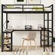 preview thumbnail 2 of 10, Black Full Size Metal Loft Bed with Desk, Shelves, and Guardrails