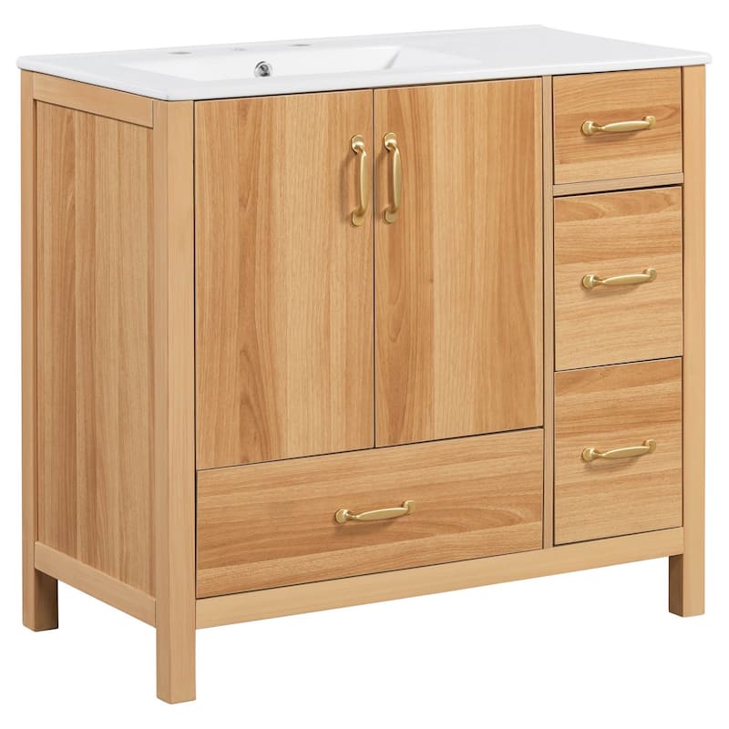 GDFStudio - Verto Wood & Ceramic 36" Bathroom Vanity with Sink, 2 Soft-Close Doors & Shelf