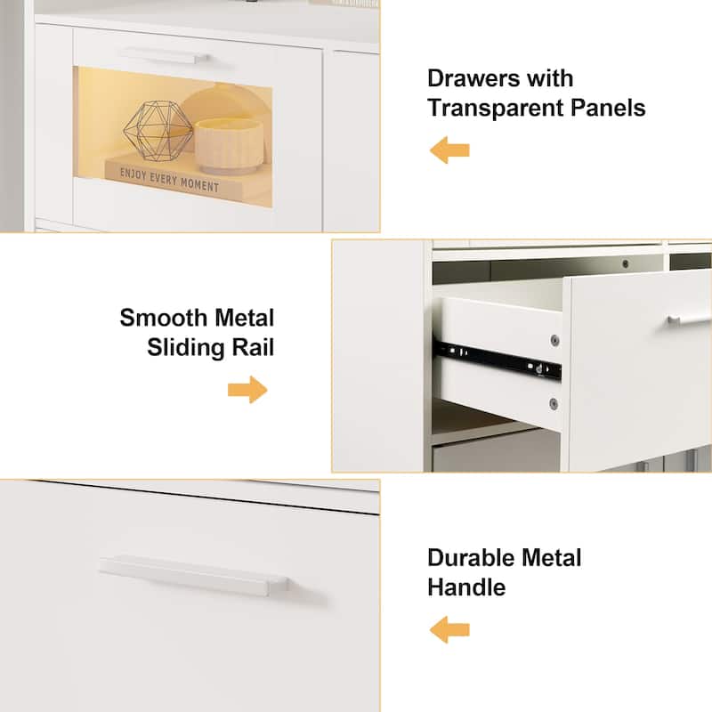 Javlergo 6 Drawers Double Dresser for Bedroom, Wood Chest of Drawers Storage Cabinets with Charging Station and LED Lights