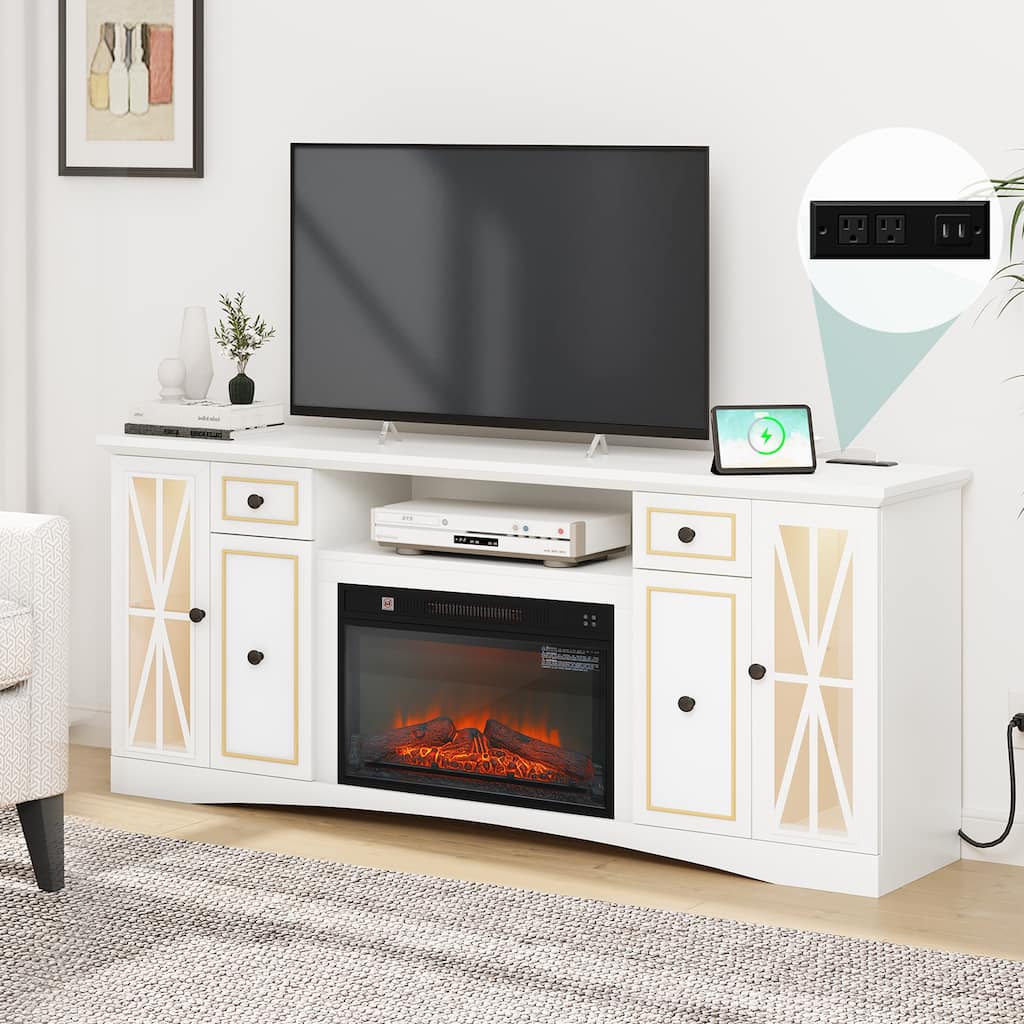 Moasis 65" Fireplace TV Stand W/ 1400W Electric Fireplace