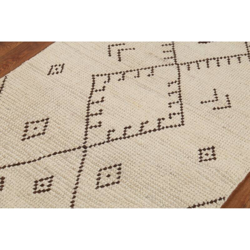 Ivory Geometric Moroccan Oriental Accent Rug Handmade Wool Carpet - 2'10"x 5'7"