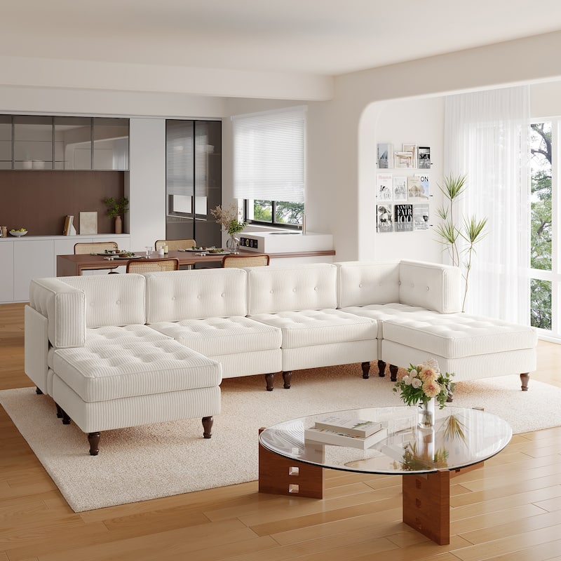 Madison Oversized Upholstered Corduroy Modular Sectional Sofa - Beige-6 Piece