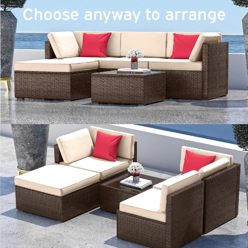 Nestl 5 Piece Outdoor Wicker Patio Furniture Set - Patio Furniture Set with Sectional Patio Seating