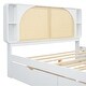 preview thumbnail 9 of 10, Queen Size Platform Bed with Rattan Headboard, Storage Drawers and Pull-Out Trundle for Extra Sleeping Space