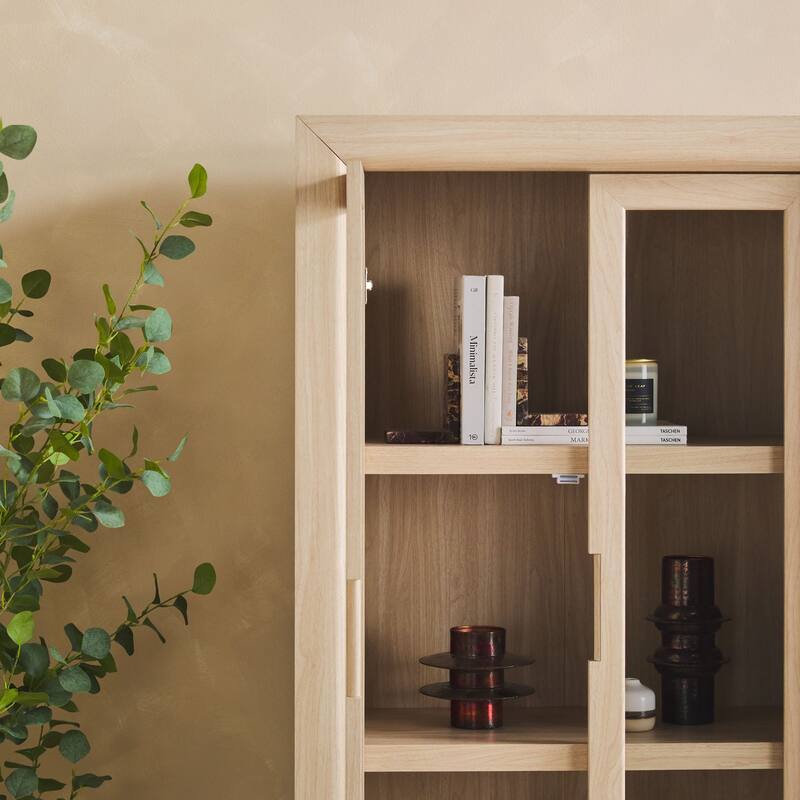 Walker Edison Modern Wood Bookshelf with Glass Doors and Drawer Storage