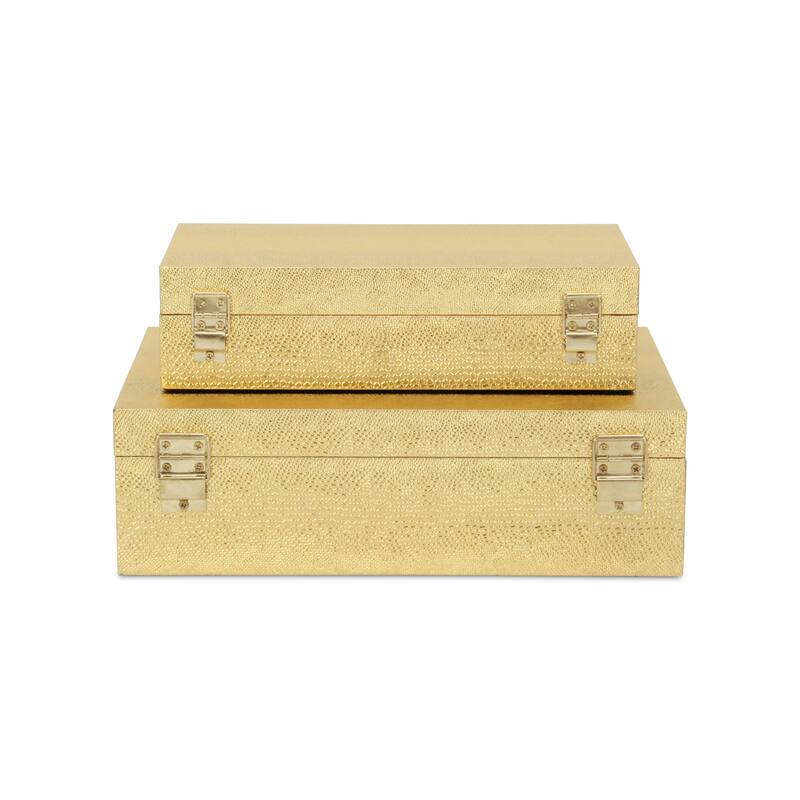 Handcrafted Faux Snakeskin Decorative Boxes - 11.75" - Gold - Set of 2