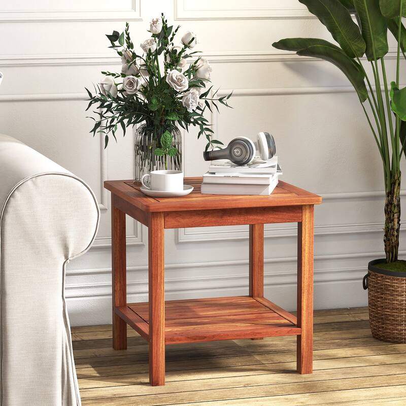 Gymax 2 Pieces Adirondack Outdoor Side Table Patio 2-Tier Square End
