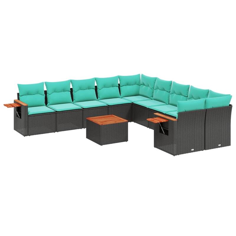 vidaXL 11 Piece Patio Sofa Set with Cushions Black Poly Rattan (US only) - 24.4 x 24.4 x 27.2