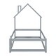 preview thumbnail 7 of 6, Grey Twin Size Pine Wood Floor bed with House-shaped Headboard and Fences for Bedroom